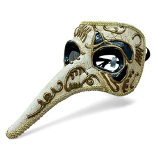Vintage Venetian Long Nose Mask Casanova Masquerade White & Gold Elegant Decor
