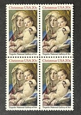 USA 1982 : 20c, Christmas, Madonna & Child, Block of 4, MINT UNC, Scott #2026