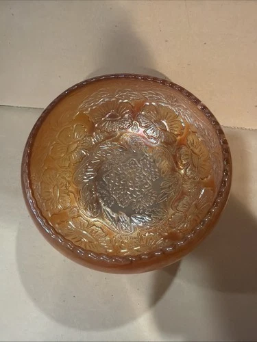 Fenton Spade Footed TWO FLOWERS Rose Bowl In Marigold Carnival Glass