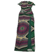 Fashion Nova Y2K Dress XS Colorful Mesh Fitted Maxi Retro 70s Groovy Disco Glam