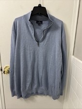 Brooks Brothers 1/4 Zip Mens 2XL Light Blue Supima Cotton Pullover Sweater L/S