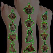 96 PCS Dog Pet Temporary Tattoos for Kids - Luminous Glow in The Dark Pre-C...