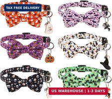 6Pcs Halloween Cute Bow Tie and Bell Cat Collars,Kitten Outfit