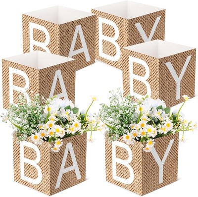 6 Pcs Burlap Print Baby Shower Party Decorations Flower Boxes... 