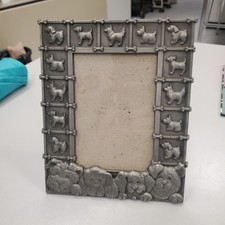 3D Metal Dog Pet 3.5x5" Photo Size Standing Picture Frame Vintage Pewter