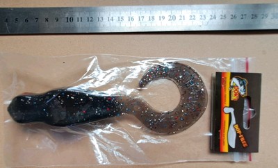  Weichplastik Froschschwanzköder für Hecht, 24cm Monarch Dok Froschschwanz, schwarz Glitzer