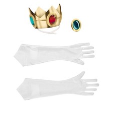Princess Peach Costume Accessory Set Super Mario Cosplay Gold Crown Gloves NEW J