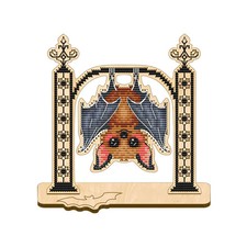 DIY Cross Stitch Kit on Wood "Halloween bat" for Home Craft gift