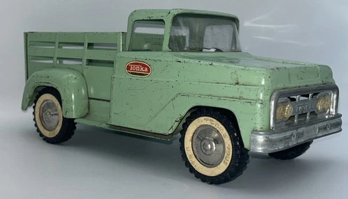 MTB—Vintage 1950s Tonka Pressed Steel Stake Truck, Seafoam Green. Early Tonka
