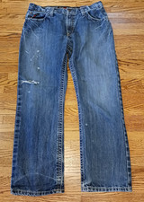 Ariat FR Mens M4 Blue Denim Relaxed Boot Fit Jeans Distressed Sz 33x30 33x29 