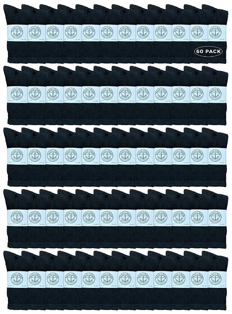 60 PK of Yacht & Smith Men's Wholesale Bulk Cotton Socks, Size 10-13 (Black)