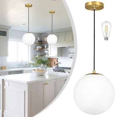 10'' Milk Glass Pendant Light Mid Century Modern Globe Hanging Light Fixtures for