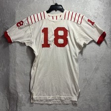 Vintage Spanjian Pasadena Men's Red White Striped Football Jersey Size 40 1960 s