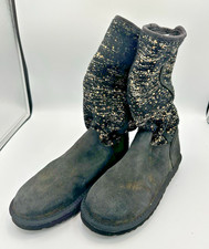 UGG Camaya Black Gold Metallic Sequin Knit Suede Boots Womens 8 NEW 1006711