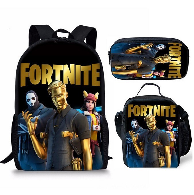3D Game School Backpack Rucksack Insulated Lunch Bag Pencil Case 3Pcs Set Gift image 6