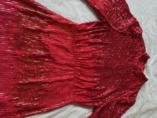 Rixo London Red Sequin Midi Dress Long Sleeve Party Occasion Size M