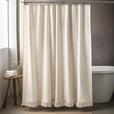 Linen Shower Curtain Boho Beige Shower Curtain with Tassels 72"W X 84"L Thick