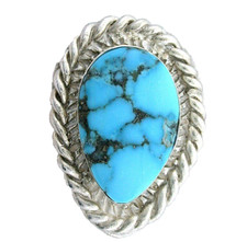 Vintage Handmade Casted Southwest Pure Sterling Silver Turquoise Cabochon Ring