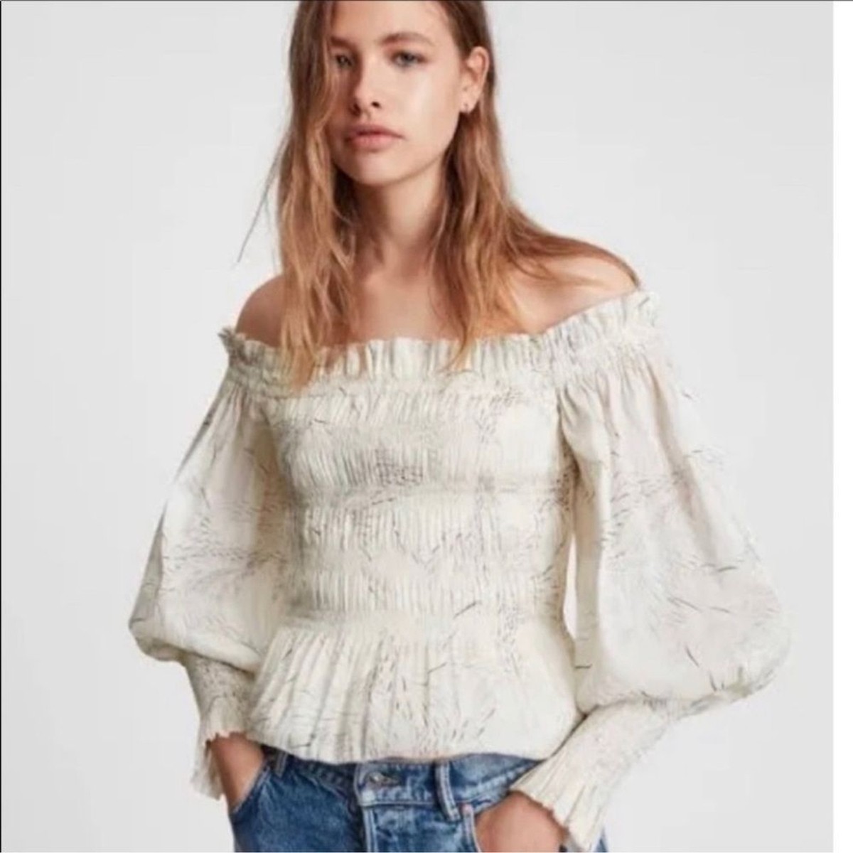 smocked white off the shoulder top