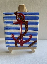 Anchor,cute Mini painting on canvas original 3/3 Inches,