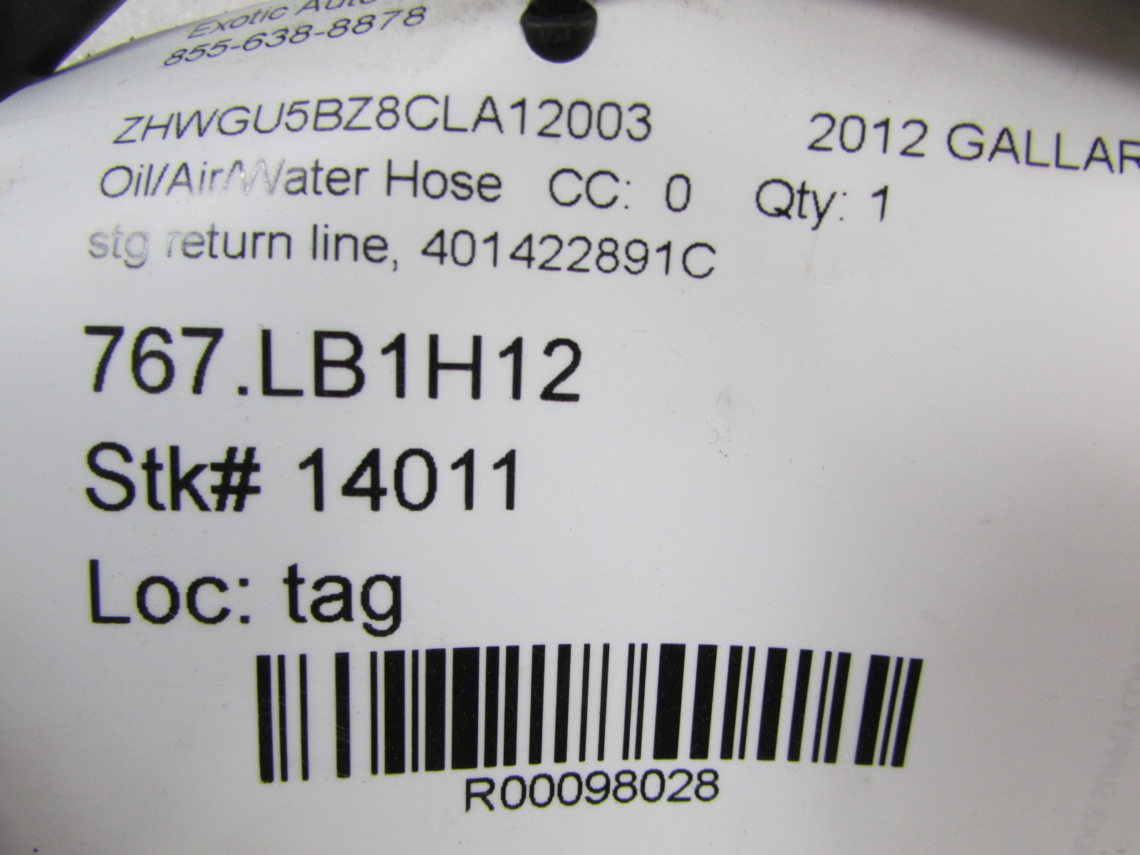 Lamborghini Gallardo LP550, 560, 570, Steering Gear Return Line/Hose, 401422891C