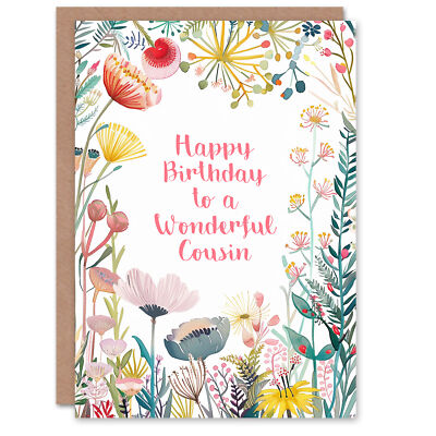 Cousine Happy Birthday einfache elegante Wildblumenpflanzen für sie Grußkarte