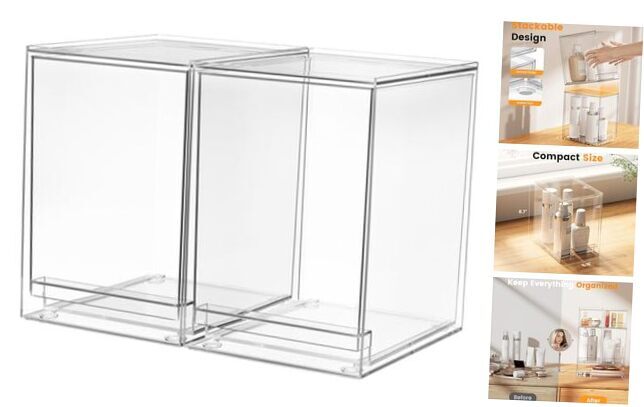 2 Pack Clear Stackable Storage Drawers, 8.7
