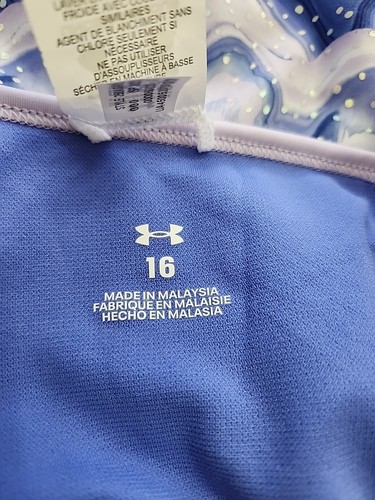 Under Armour One Piece Swimsuit Girls 16 Nebula Purple Waves NEW - Picture 3 of 6