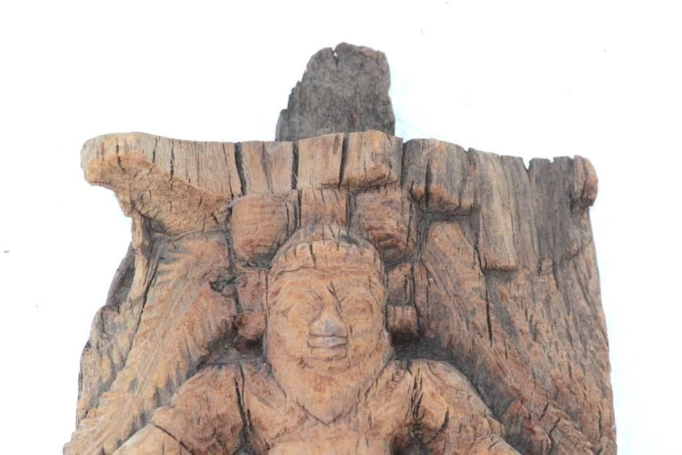 Panel Sadhu de madera tallado antiguo vintage raro decoración del hogar coleccionable Foto 2 de 4