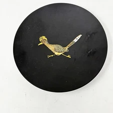 Vintage MCM COUROC OF MONTEREY California Utility Dish ROADRUNNER Black 7 Inches