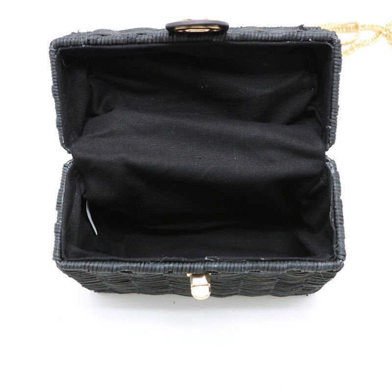 Black Straw Shoulder Bag Handwoven 19*14*7CM Bag Beach Square Box