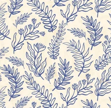 Cyprus Linear Sprigs Ecru Blue  Mediterranean Greek Fabric 5493 by the half yard