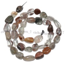 Natural Green Ghost Quartz 8-10mm Irregular Freeform Gemstone Loose Beads 15''