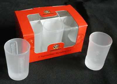 6 Jägermeister Shot Gläser Shotgläser 4 cl - Eichstrich 2 cl / 4cl - NEU OVP