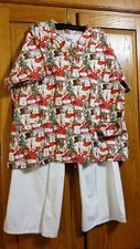 Uniform City Christmas Scrub Set XL Pants With Peaches Top Cont.