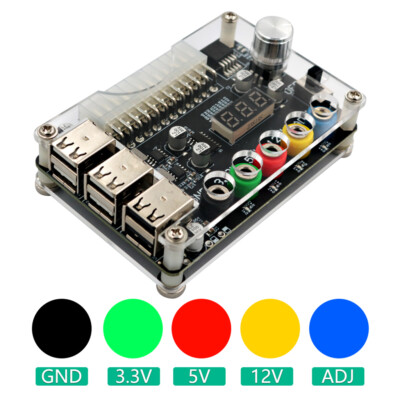 24 Pins ATX Power Supply Breakout Board Acrylic Case Kit Support 3.3V/5V/12V