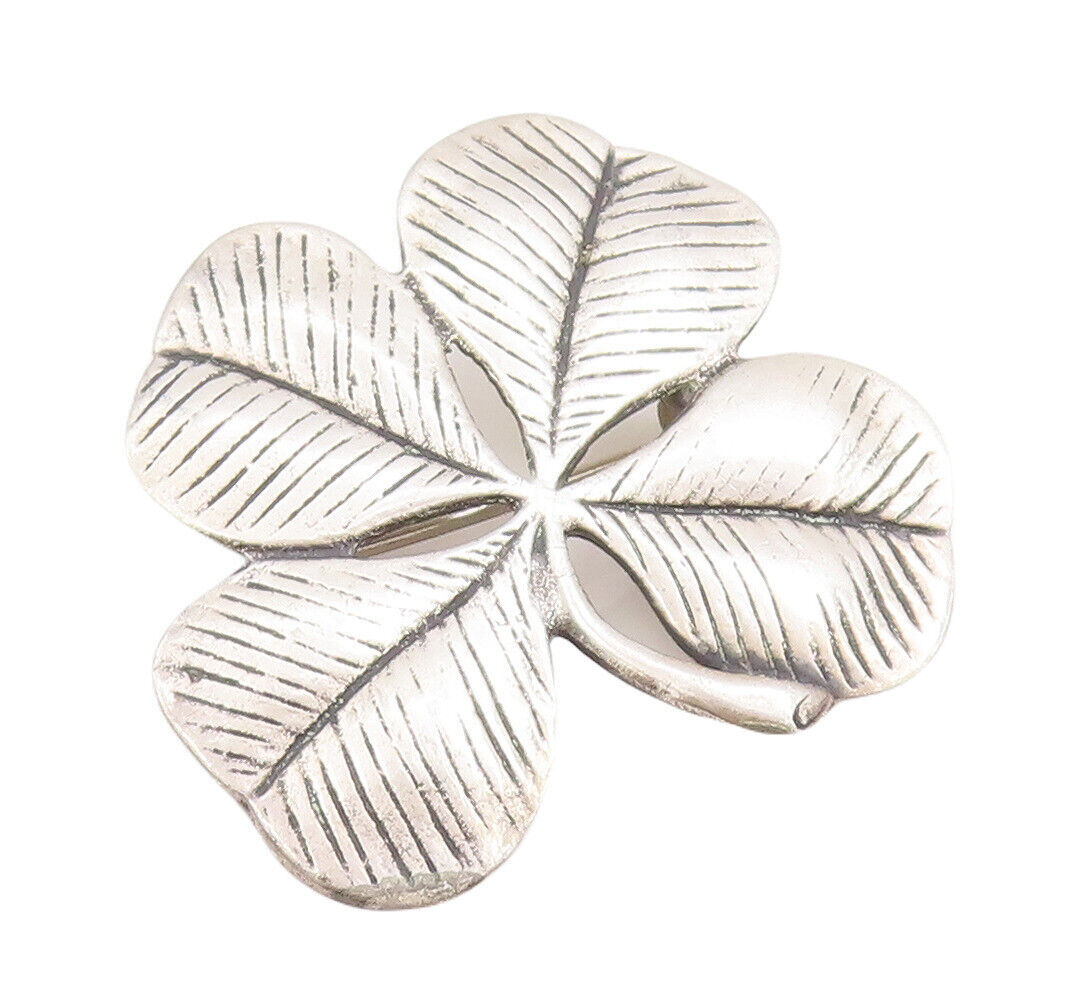 925 Sterling Silver Vintage Brooch Pin Solid Etched 4 Petals