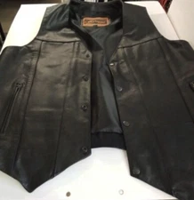 Mens Black Denim Vest Side Laces Concealed Carry Gun Pockets Snap Front 5 Pocket