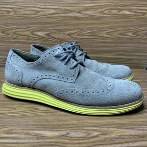 Cole Haan Lunargrand Wingtip Suede Oxford Mens Size 9 5 Grey Yellow Sole C10226 Ebay