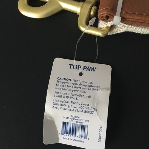 Top Paw Faux Leather And Linen Blend Leash 4’ Lavender White Stripe 4 Ft Comfort - Picture 5 of 5