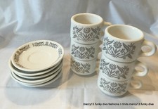 6 Best China Homer Laughlin Restaurant Ware Gray Floral Cups & Saucers