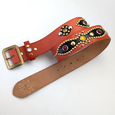 Vintage Leather Biker Style Belt Unique Motorcycle Gear Buckle Leather Belt in Vintage Style  main image 3