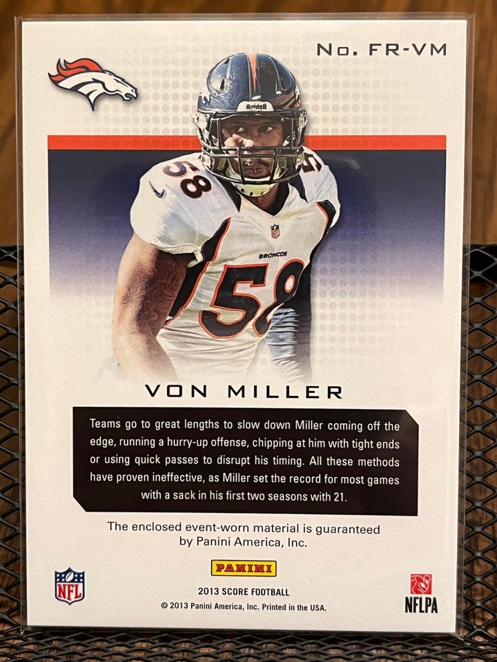 VON MILLER 2013 SCORE "FUTURE FRANCHISE FABRICS" BRONCOS JERSEY PATCH ...