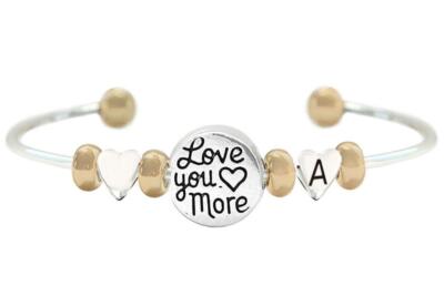 Custom Love You More Two Tone Gold Silver Cuff Bracelet Jewelry Choose Initial