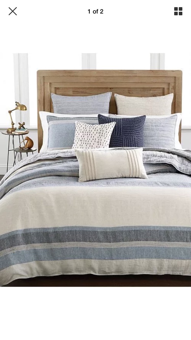 Hotel Collection Linen Stripe KING Duvet Cover +2 Standard Shams, New