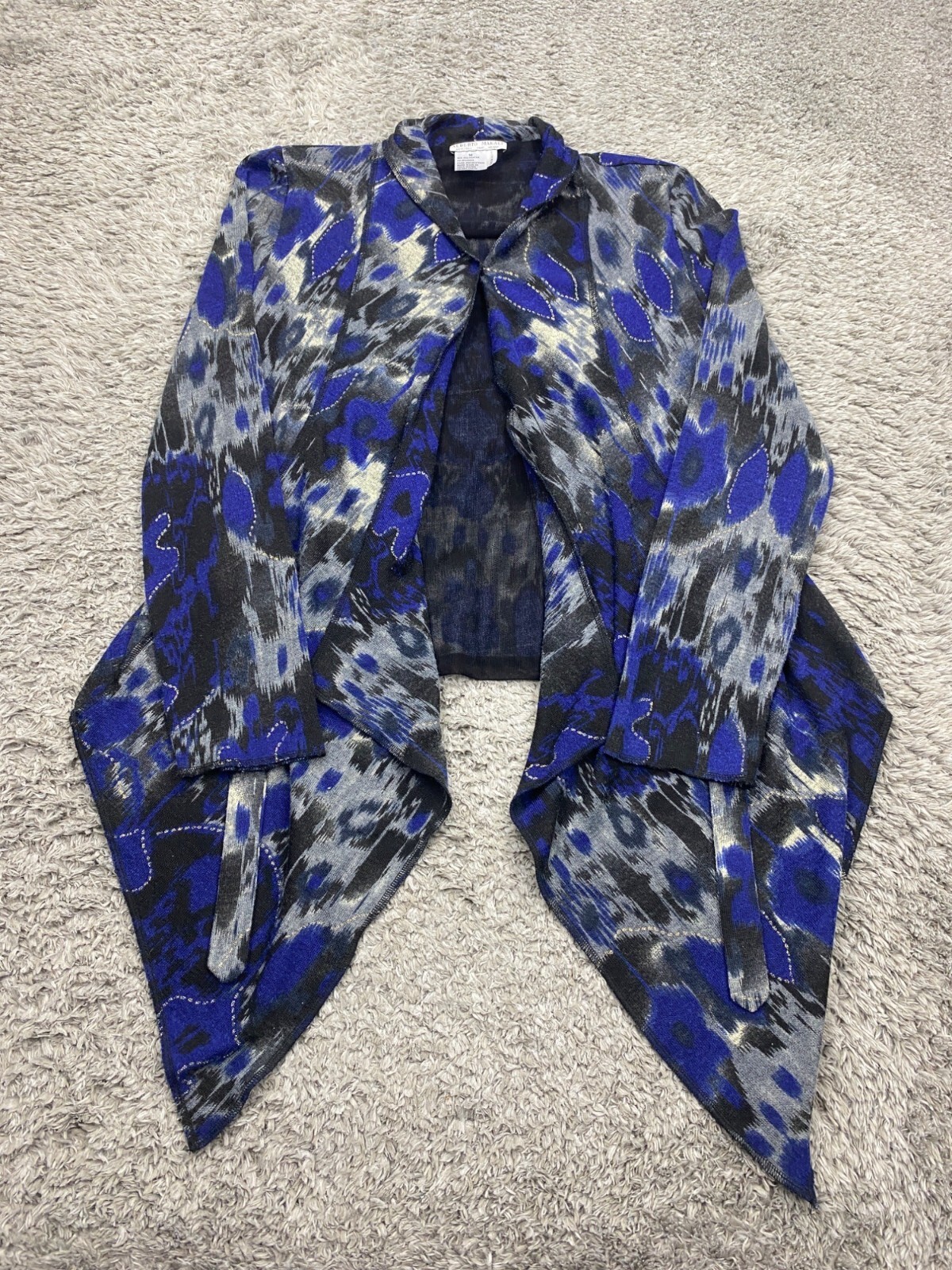 Alberto Makali Sweater Women Medium Artsy Geometric Open Front Draped Cardigan