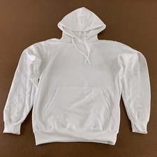 Port Company Core Fleece Adult Small White Pocketed Pullover Hoodie New Flaw