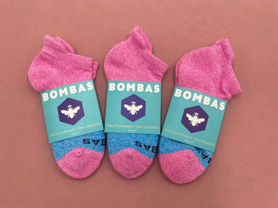 3 Pack Bombas Socks Women's Ankle Tri-Block Marl Size Medium 8-10.5 Pink