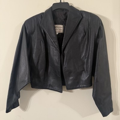 VTG Continental Leather Black Cropped Jacket Women s Medium Rock 80 s/90 s USA