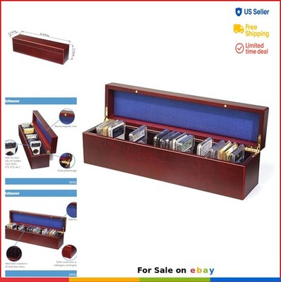 Coin Box for 25 Slabs Certified Coin Holders Mahogany Wood Grain Magnetic